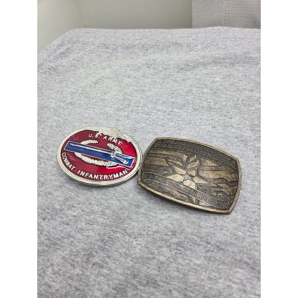 Lot of 2 Vintage US Army Disabled Veteran Red White Blue Brass Belt Buckles